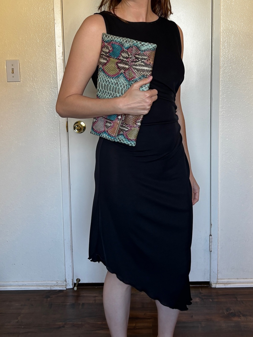 ABS Allen Schwartz Black Midi Asymmetric Hem Dress
